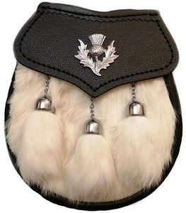 Kilt sporran with Thistle badge on the flap off white fur 016